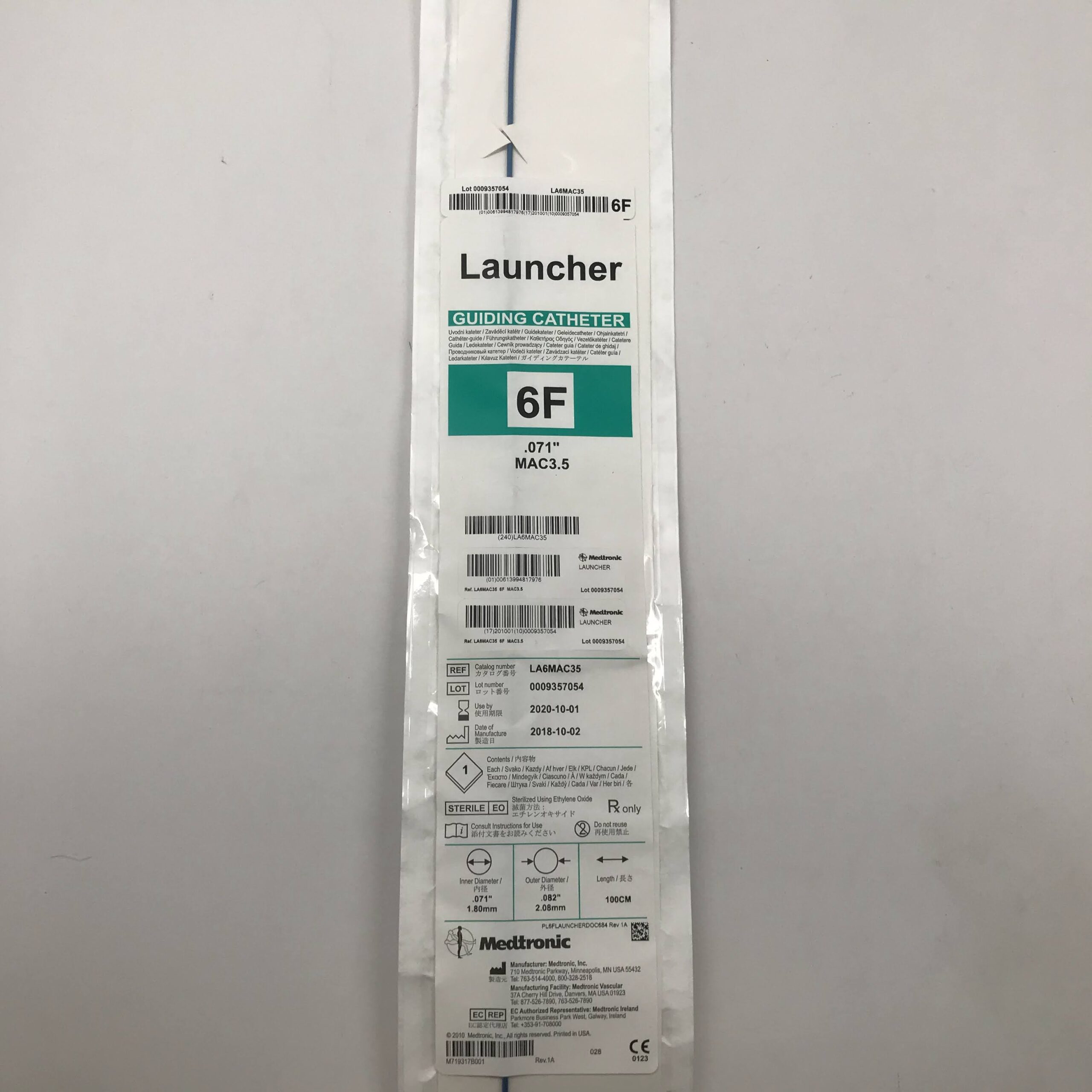 MEDTRONIC LA6MAC35 Launcher Guiding Catheter, 6F, .071″, .082″, 100cm