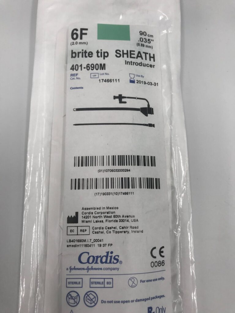 CORDIS 401690M Brite Tip Sheath Introducer, 6F, 90cm, .035″ (X) GB