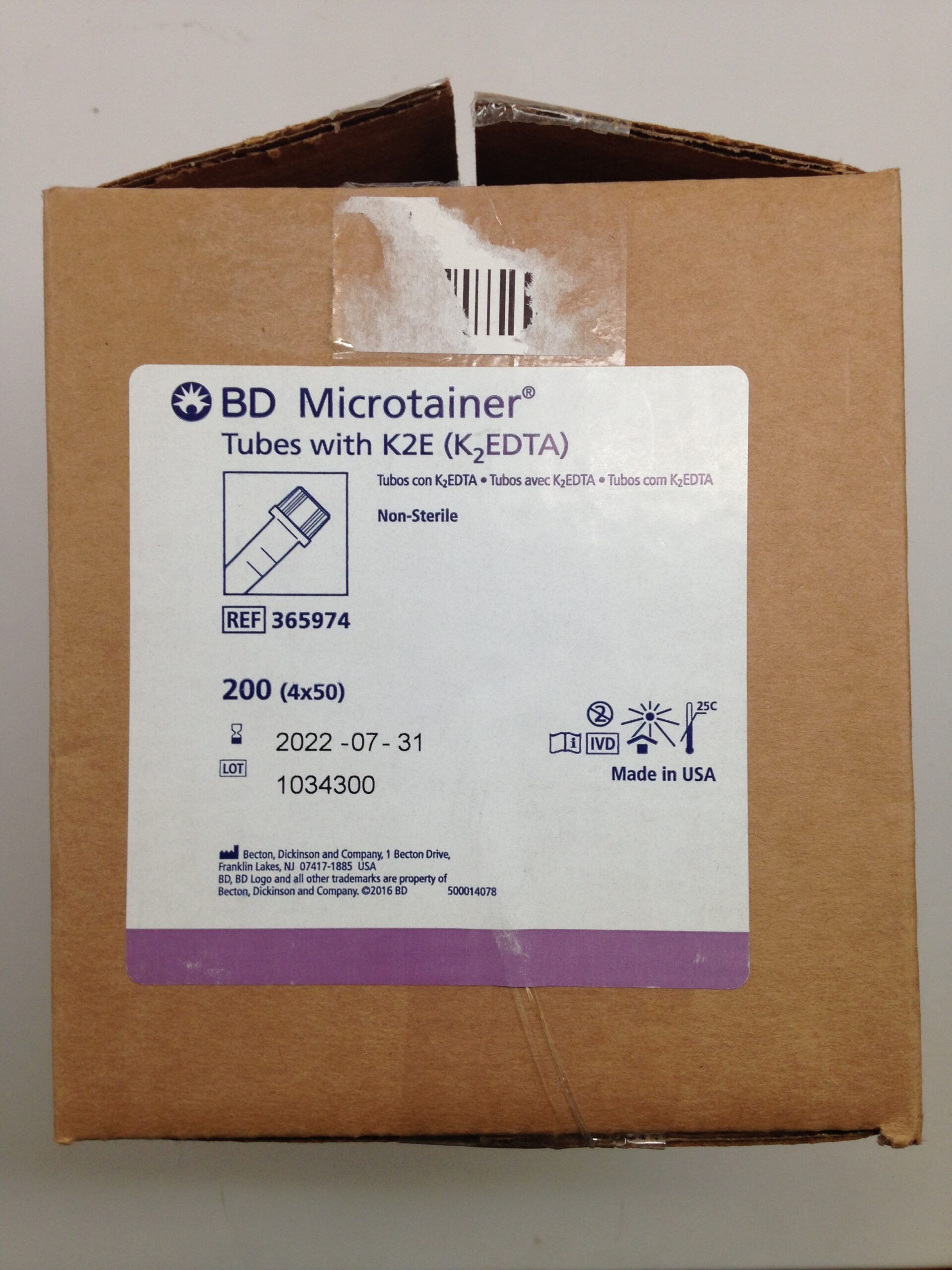 BD 365974 Microtainer Tubes With K2E (200/Cs) (SD) GB TECH USA