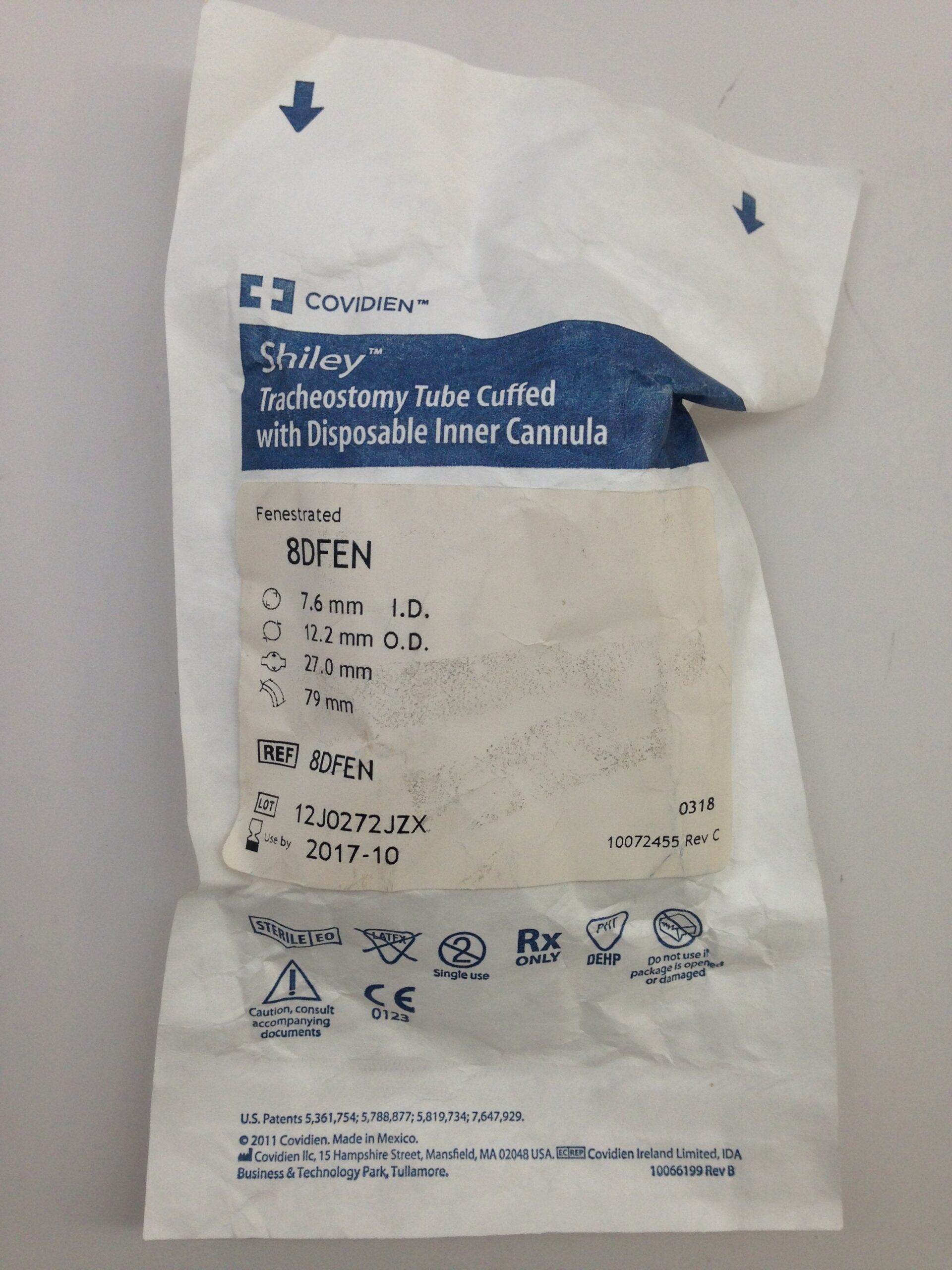 COVIDIEN 8DFEN Shiley Tracheostomy Tube CuffedWith Disposable Inner