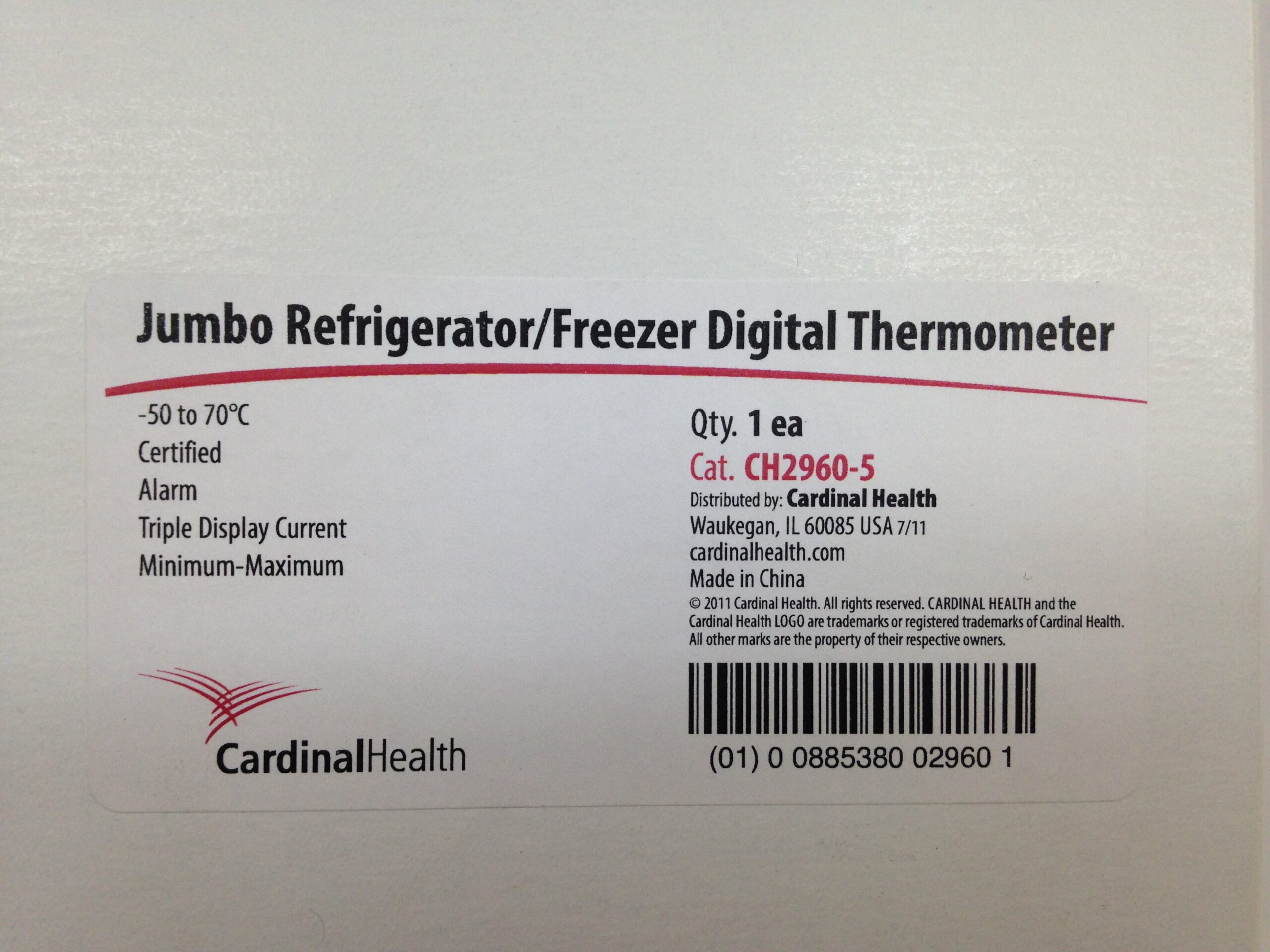 CARDINAL HEALTH CH29605 Jumbo Refrigerator/Freezer Digital Thermometer