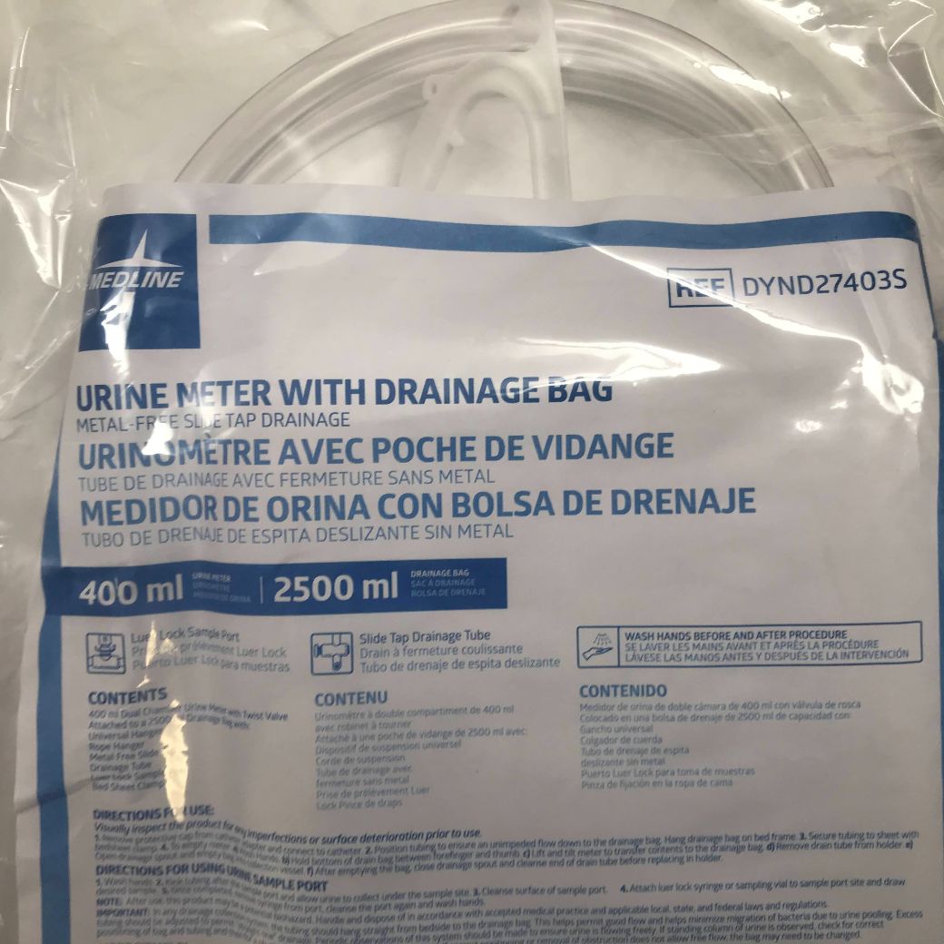 MEDLINE DYND27403S Urine Meter With Drainage Bag, MetalFree Slide Tap