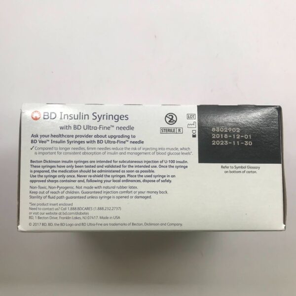 BD 08290328438 Insulin Syringes With BD UltraFine Needle, 3/10mL