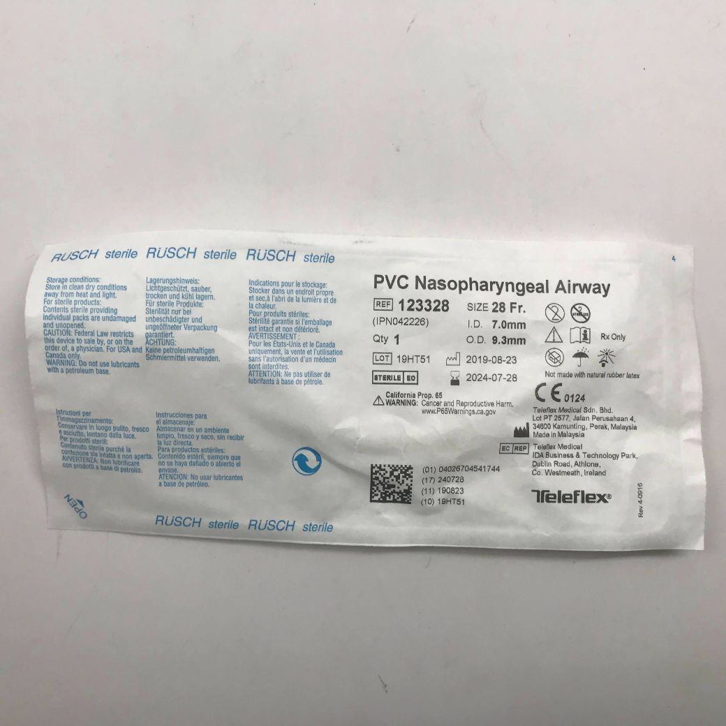 TELEFLEX 123328 Rusch PVC Nasopharyngeal Airway, 28Fr, 7.0mm I.D., 9 ...
