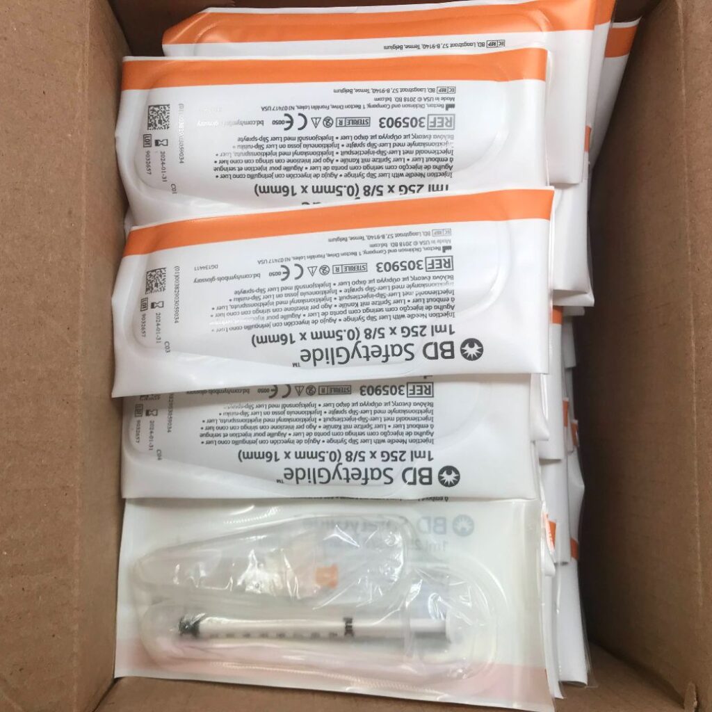 BD 305903 SafetyGlide Injection Needle With Luer Slip Syringe, 1mL 25G x 5/8 (50/Box) GB TECH USA