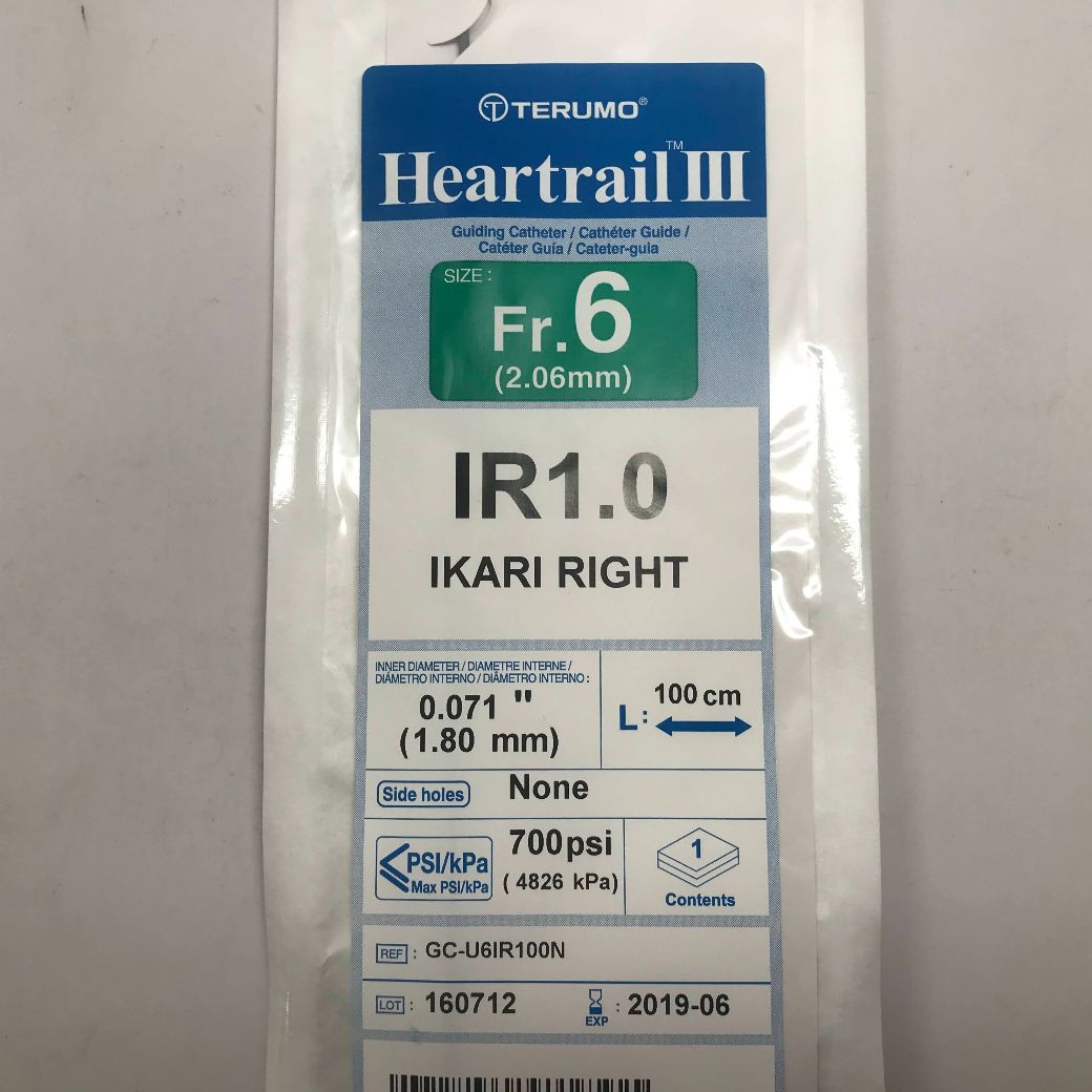 TERUMO 406380 IR1.0 Ikari Right Heartrail III Guiding Catheter, 6Fr