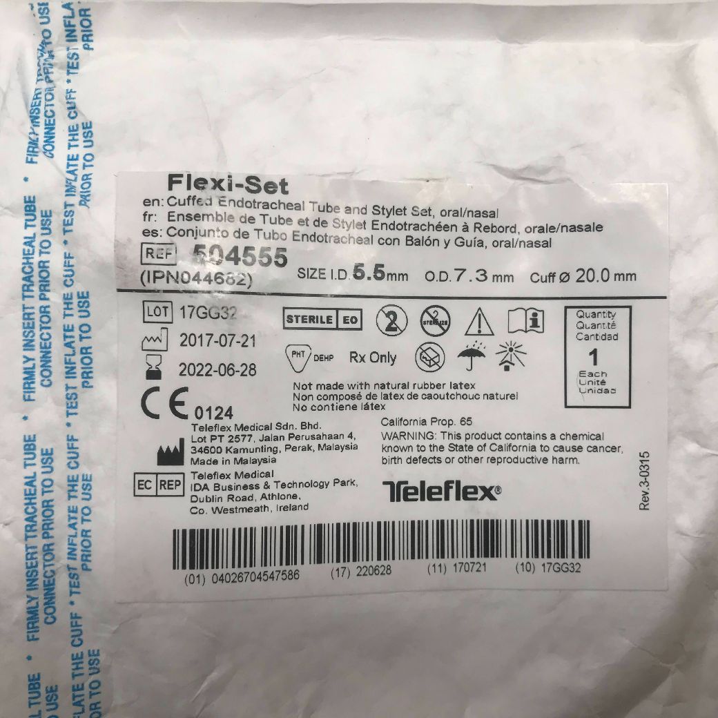 TELEFLEX 504555 Rusch Flexi-Set Cuffed Endotracheal Tube And Stylet Set ...