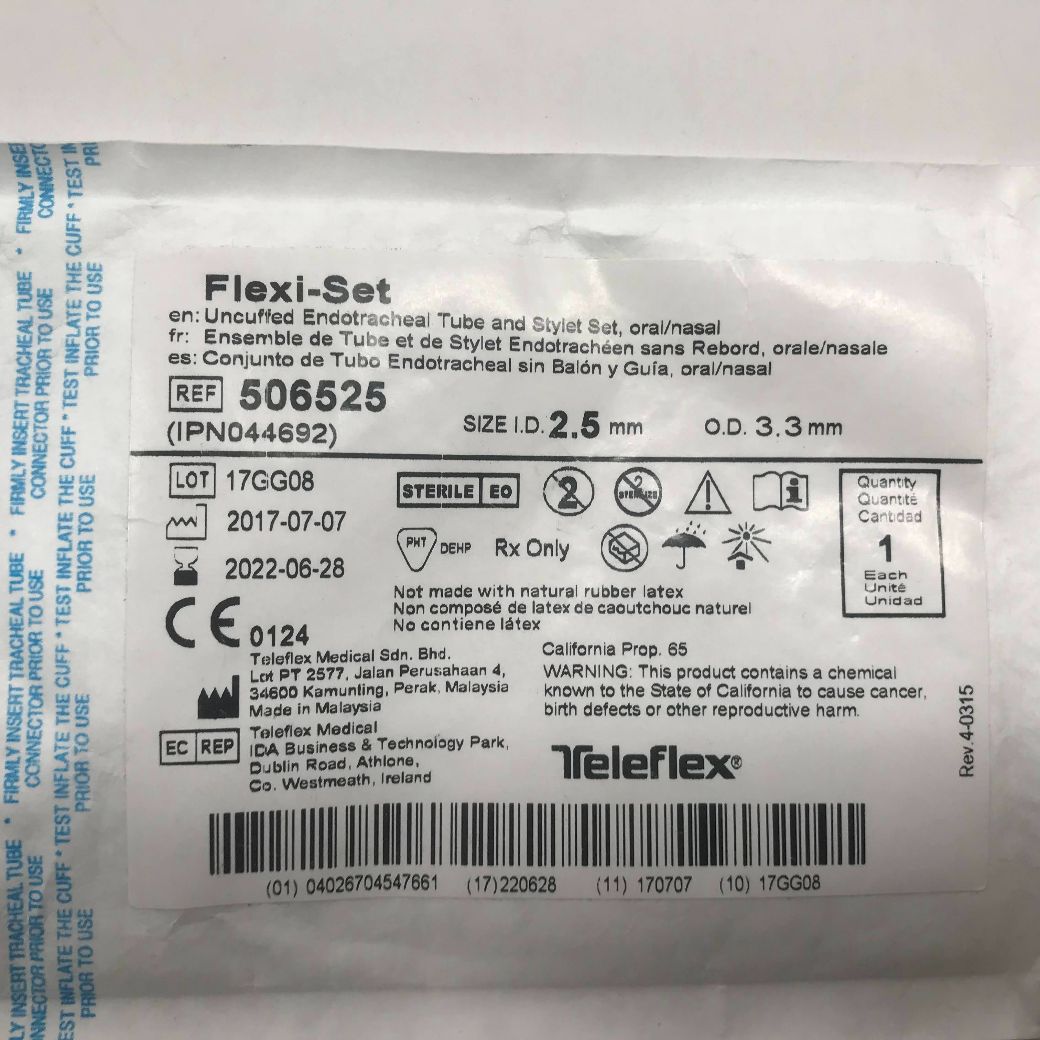 TELEFLEX 506525 Rusch Flexi-Set Uncuffed Endotracheal Tube And Stylet ...