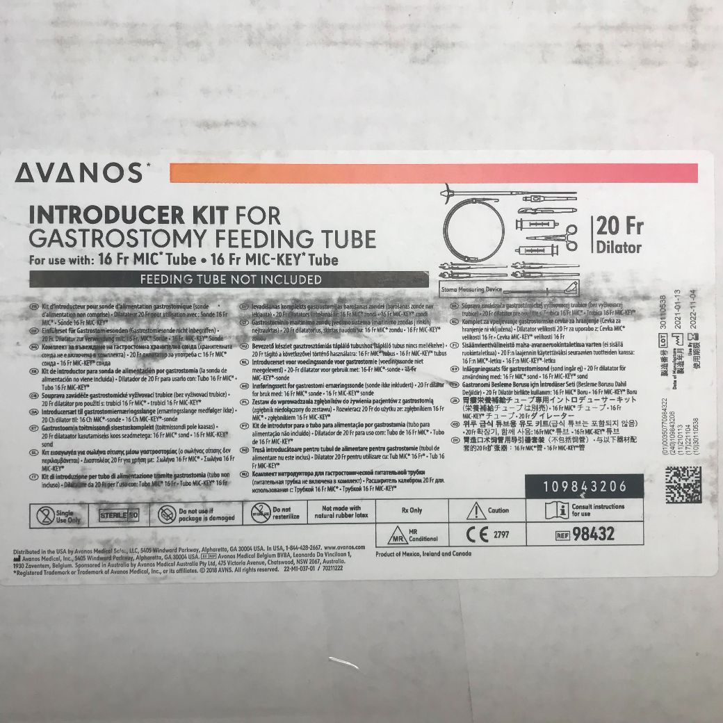 AVANOS 98432 Introducer Kit For Gastrostomy Feeding Tube, 20Fr Dilator ...