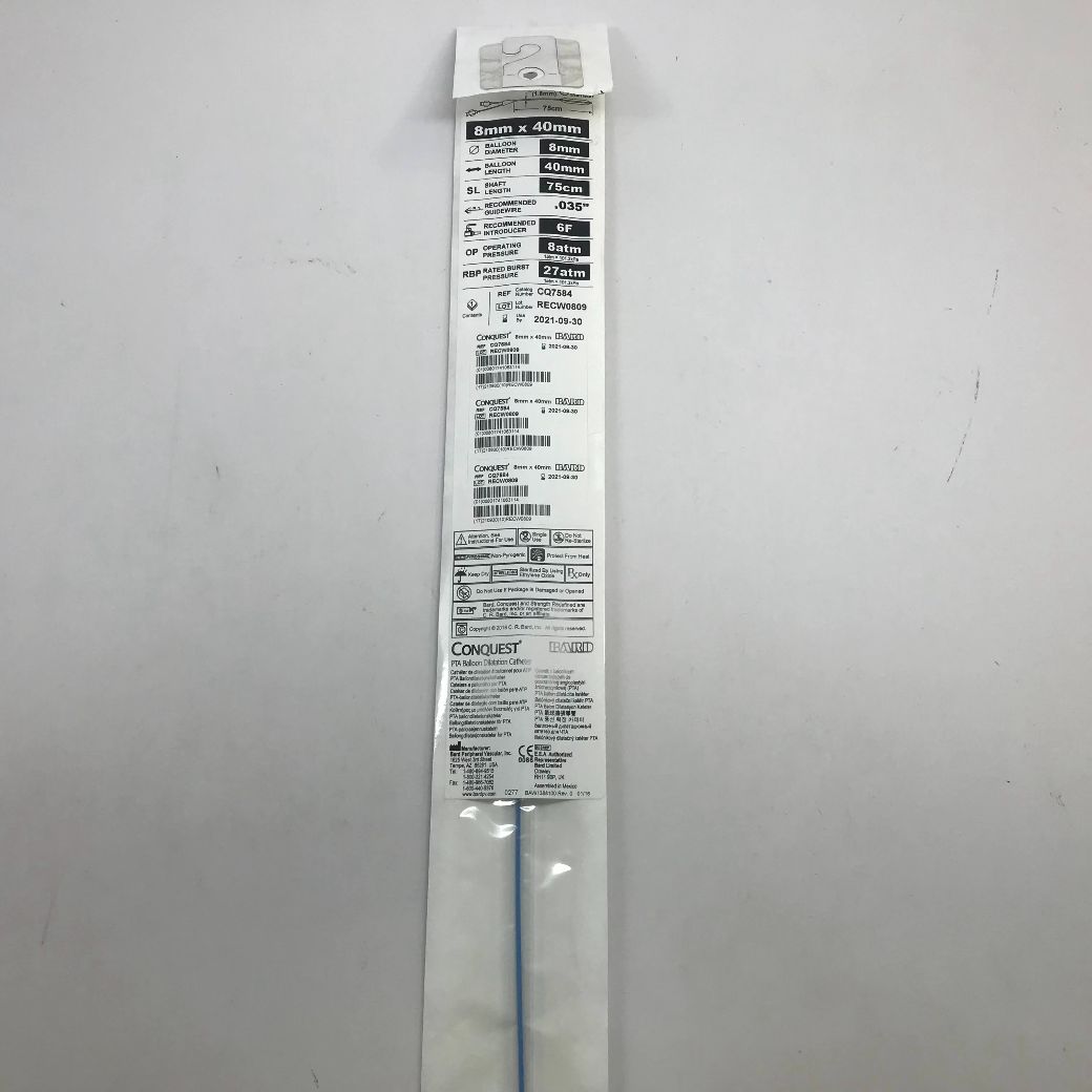 BARD CQ7584 Conquest PTA Balloon Dilatation Catheter, 8mm x 40mm, 5.5F