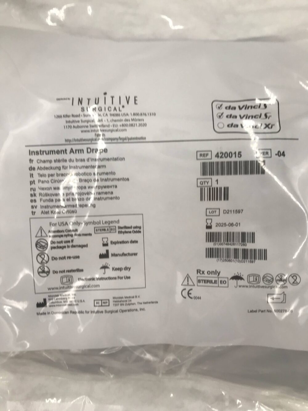 MICROTEK MEDICAL 420015 Intuitive Surgical Instrument Arm Drape GB