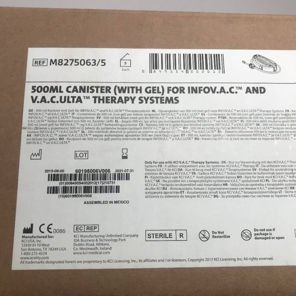 KCI M8275063/5 500mL Canister (With Gel) For InfoV.A.C. And V.A.C.Ulta