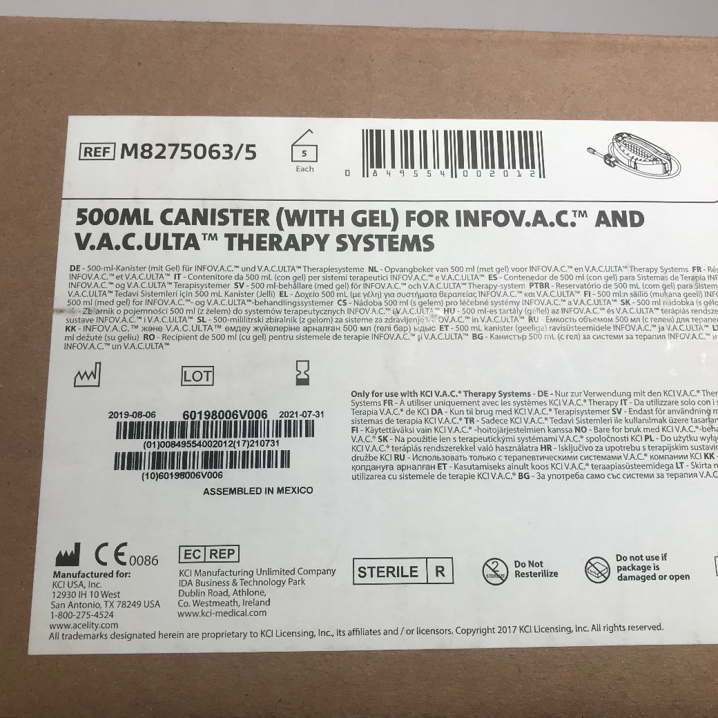 KCI M8275063/5 500mL Canister (With Gel) For InfoV.A.C. And V.A.C.Ulta