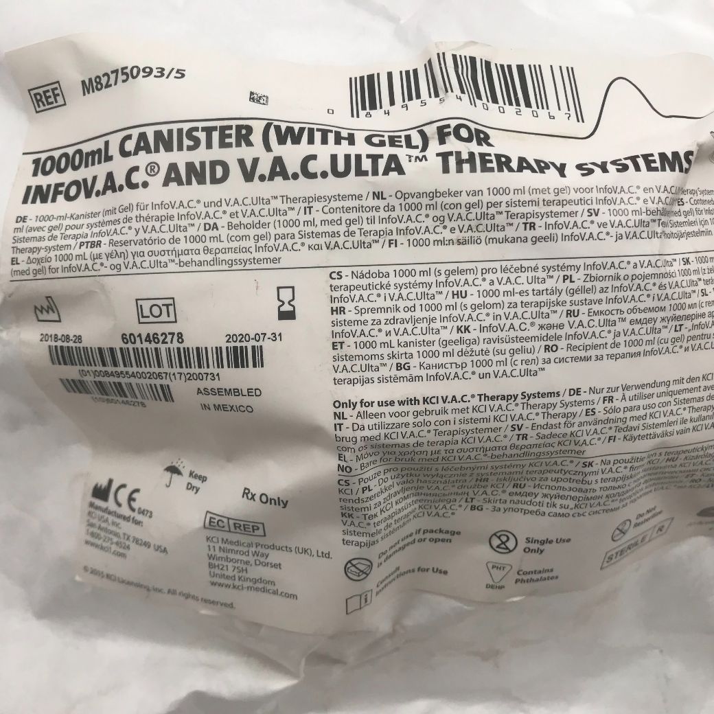 KCI M8275093/5 1000mL Canister (With Gel) For InfoV.A.C. And V.A.C.Ulta