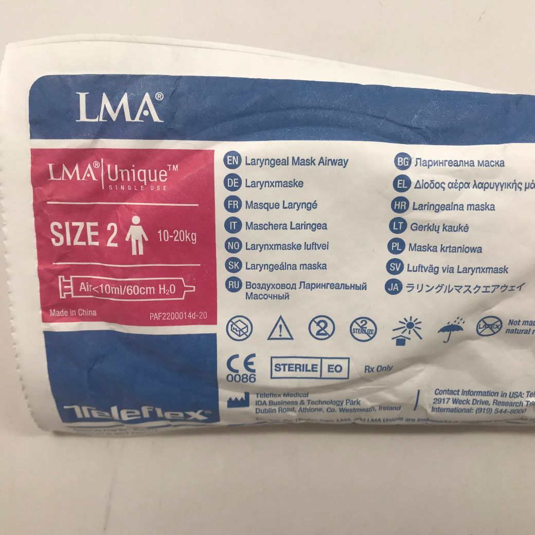 TELEFLEX 125020 LMA Unique Single Use Laryngeal Mask Airway, Size 2, 10