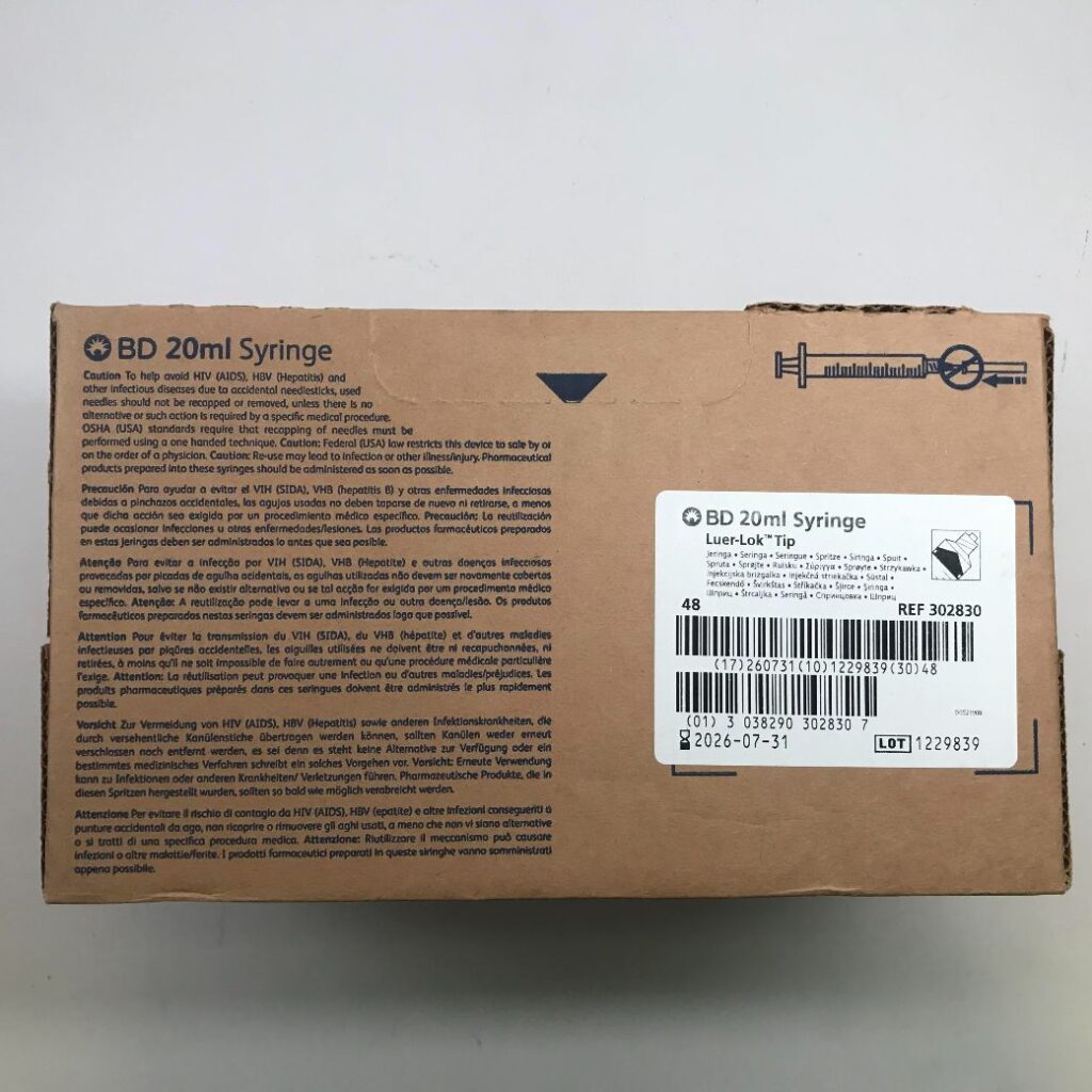 BD 302830 20mL Syringe LuerLok Tip (48/Box) GB TECH USA