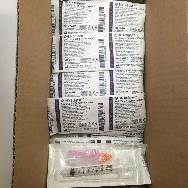 BD 305787 Eclipse Injection Needle With LuerLok Syringe, 3mL, 25G x 1