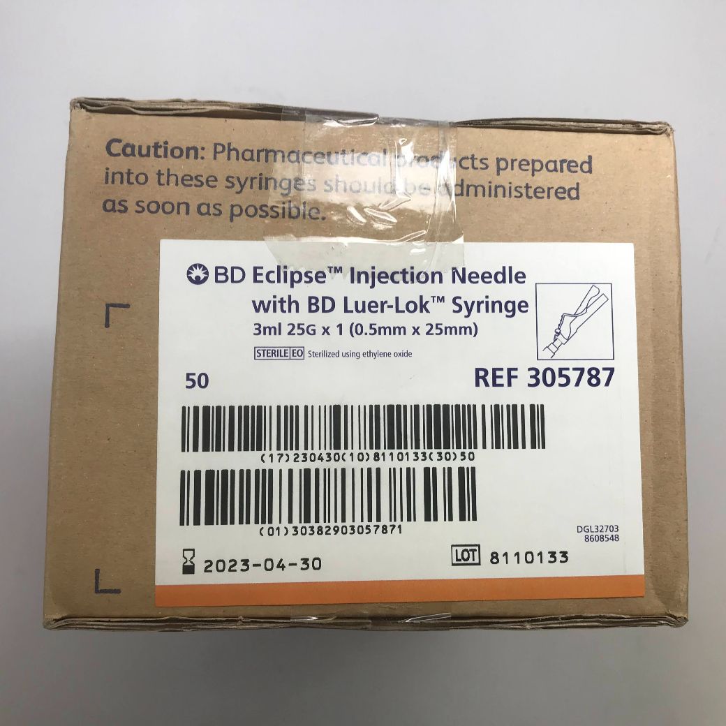 BD 305787 Eclipse Injection Needle With LuerLok Syringe, 3mL, 25G x 1
