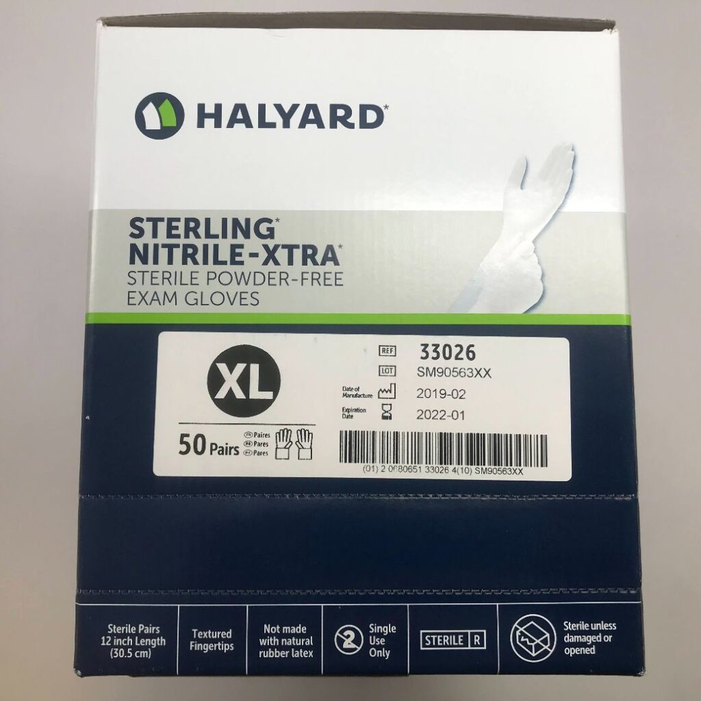 HALYARD 33026 Sterling NitrileXtra Sterile PowderFree Exam Gloves, XL, 12in (30.5cm) (Box Of