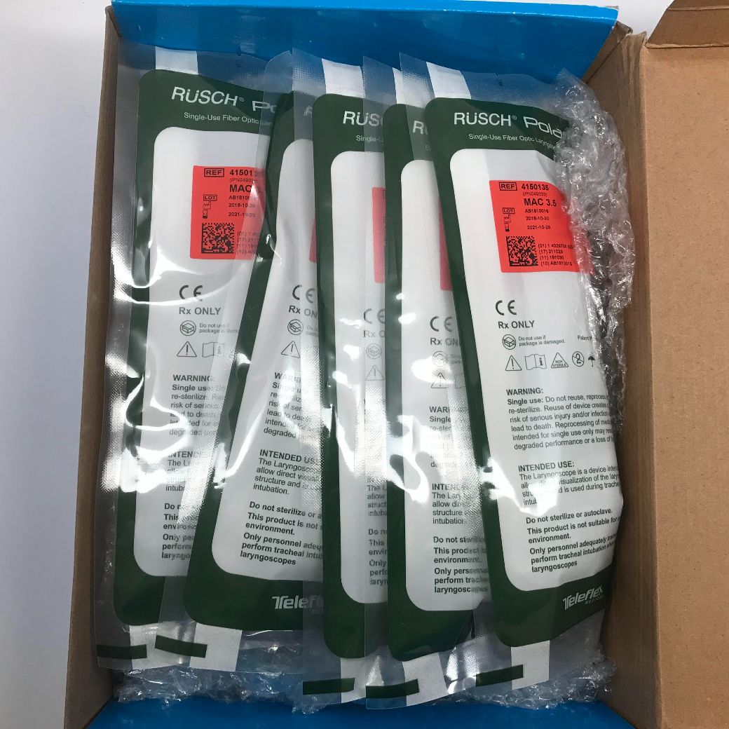 TELEFLEX 4150135 Rusch Polaris SingleUse Metal Laryngoscope Blade For Fiber Optic System, MAC 3