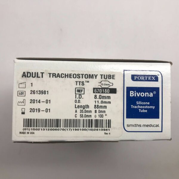SMITHS MEDICAL 670180 Portex Bivona Adult Tracheostomy Tube 8.0mm (X ...