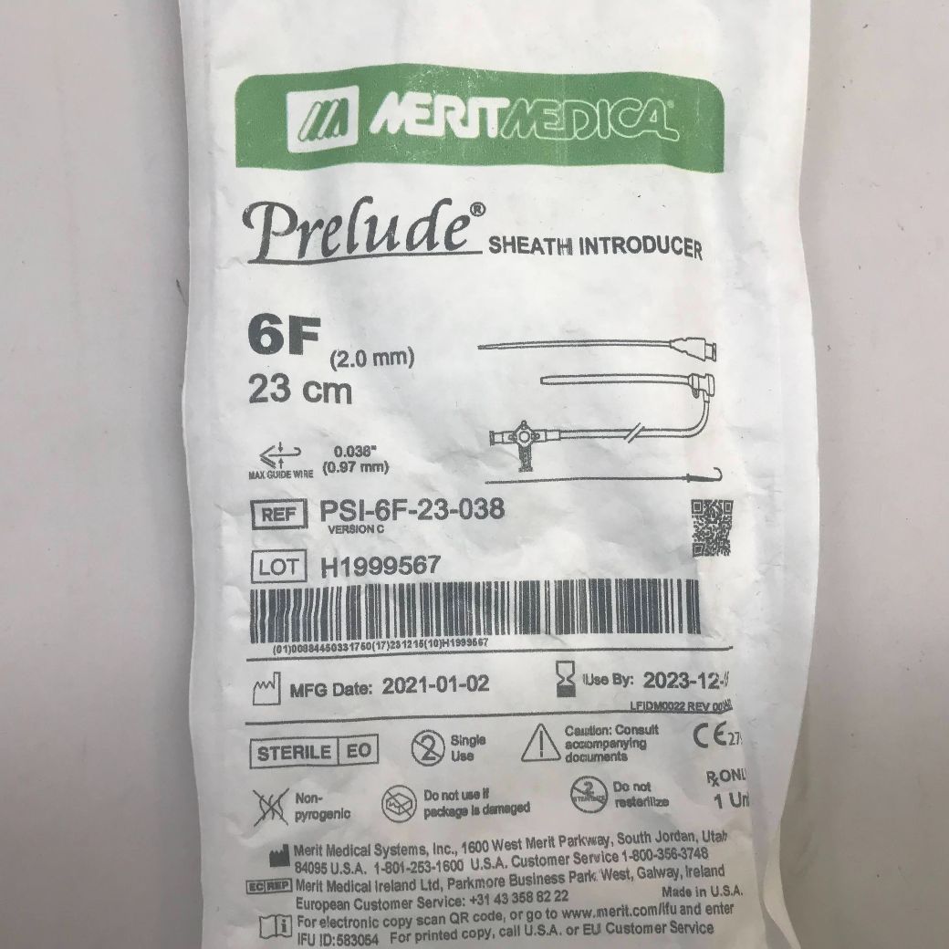 MERIT MEDICAL PSI6F23038 Prelude Sheath Introducer, 6F, 23cm GB