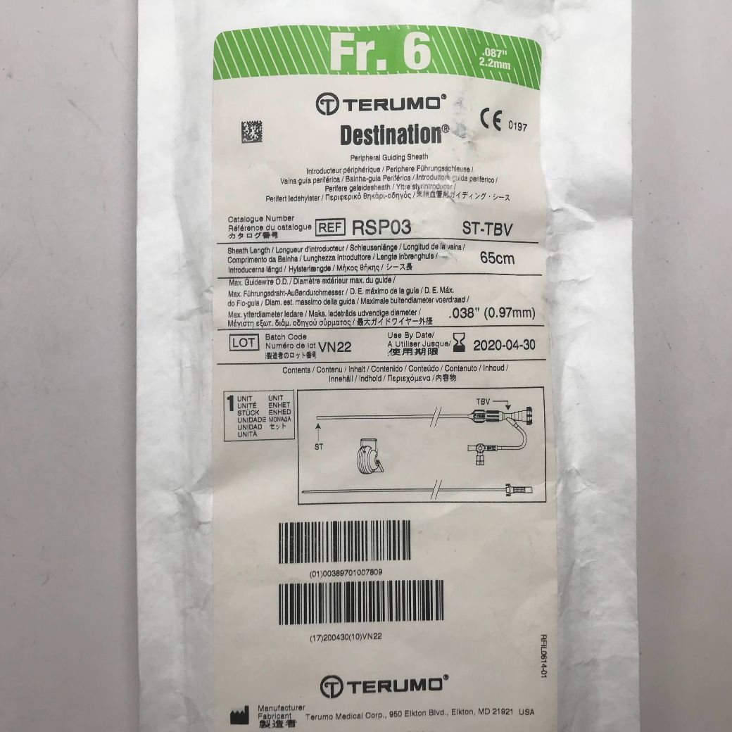 TERUMO RSP03 Destination Peripheral Guiding Sheath, 6Fr, 65cm (X) GB