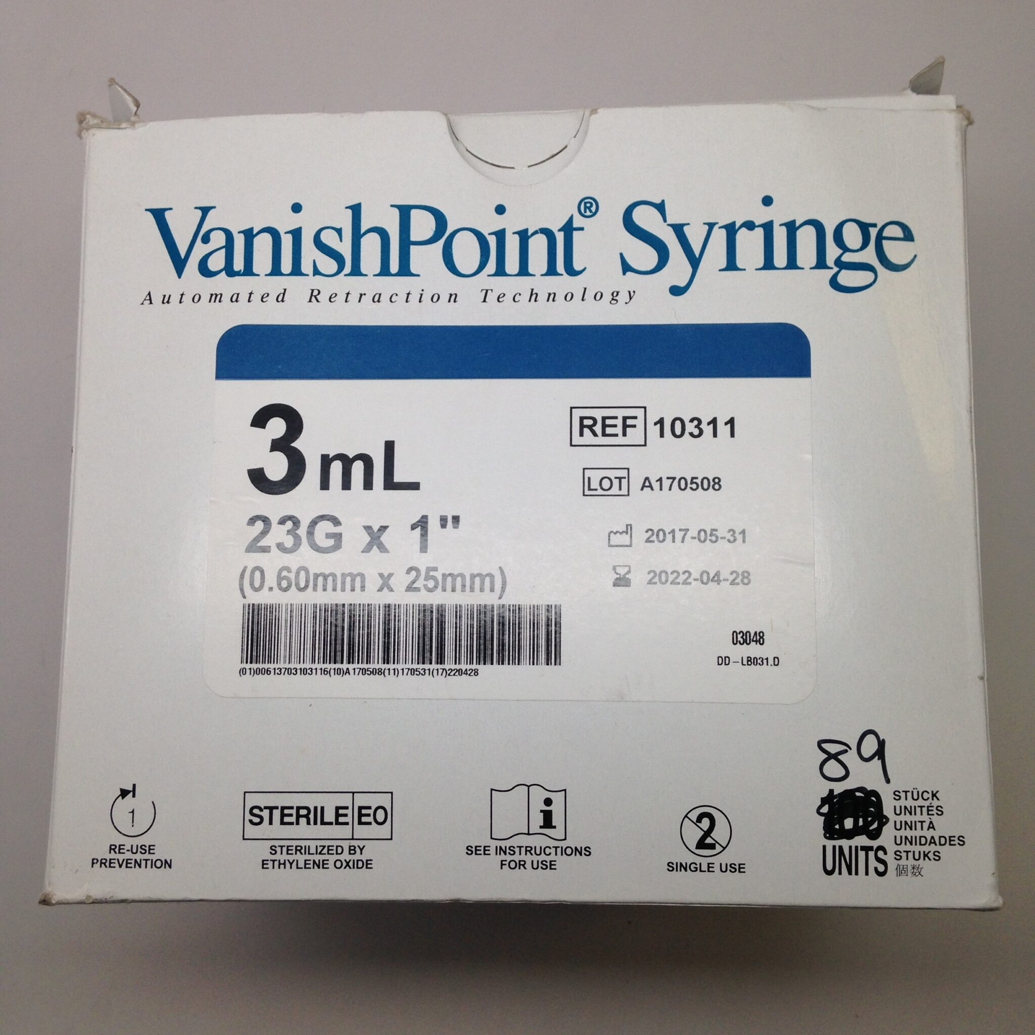 Retractable 10311 VanishPoint Syringe, Automated Retraction Technology