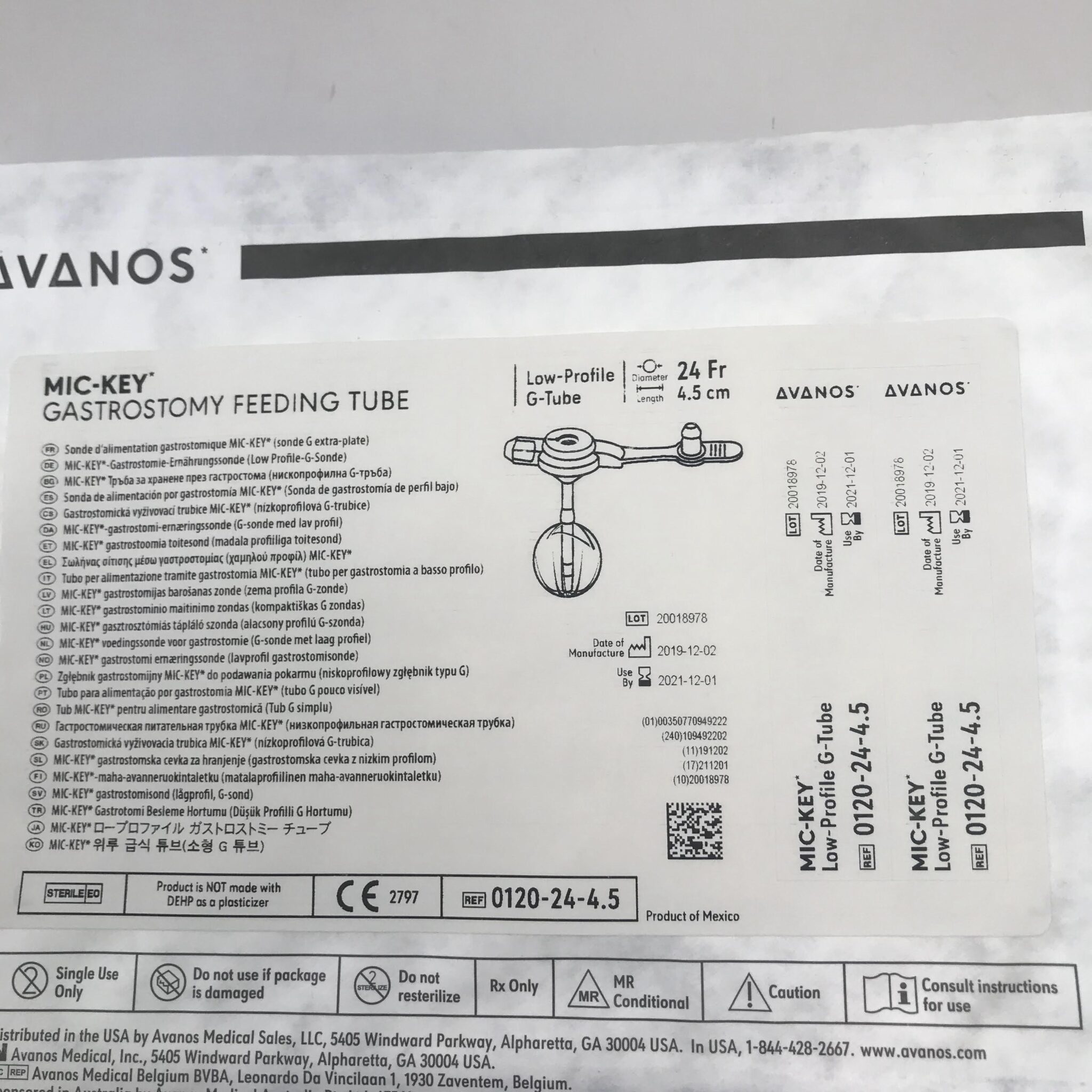 Avanos 0120244.5 MicKey Gastrostomy Feeding Tube LowProfile GTube