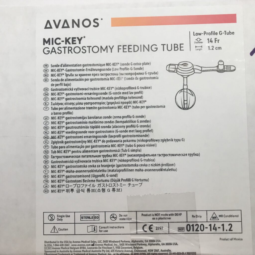 Avanos 0120141.2 MICKEY Gastrostomy Feeding Tube, Low Profile GTube