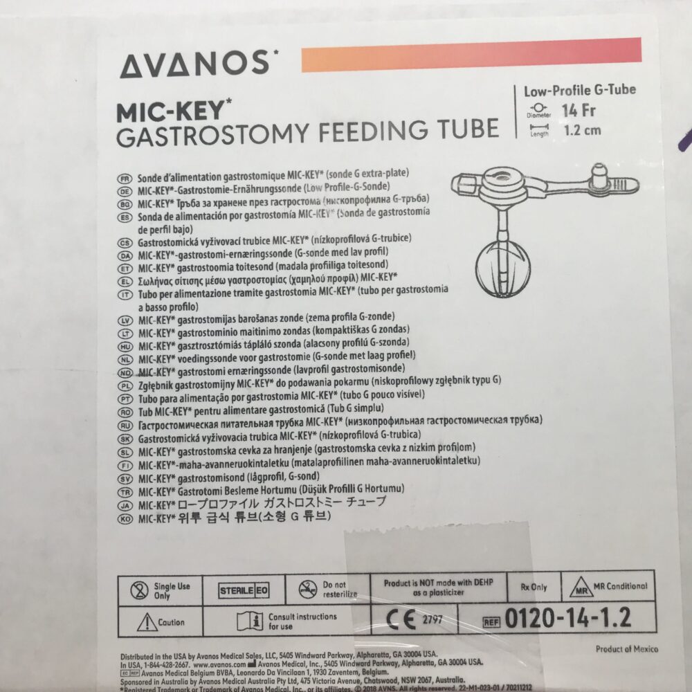 Avanos 0120141.2 MICKEY Gastrostomy Feeding Tube, Low Profile GTube