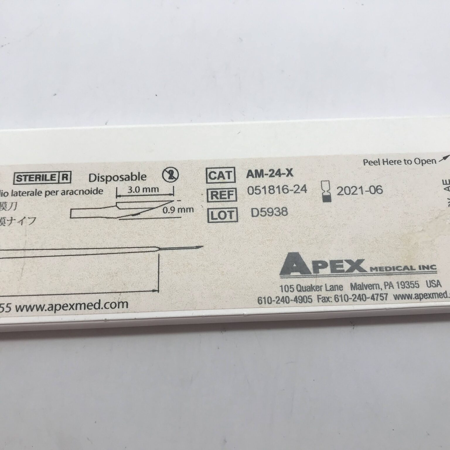 Apex Medical 05181624 AM24X SideCutting Arachnoid Knife Disposable