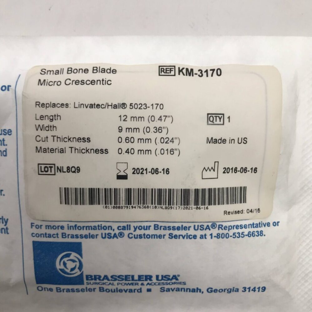 Brasseler KM3170 Small Bone Blade, Micro Crescentic, L=12mm, W=9mm, CT=0.60mm, MT=0.40mm (x