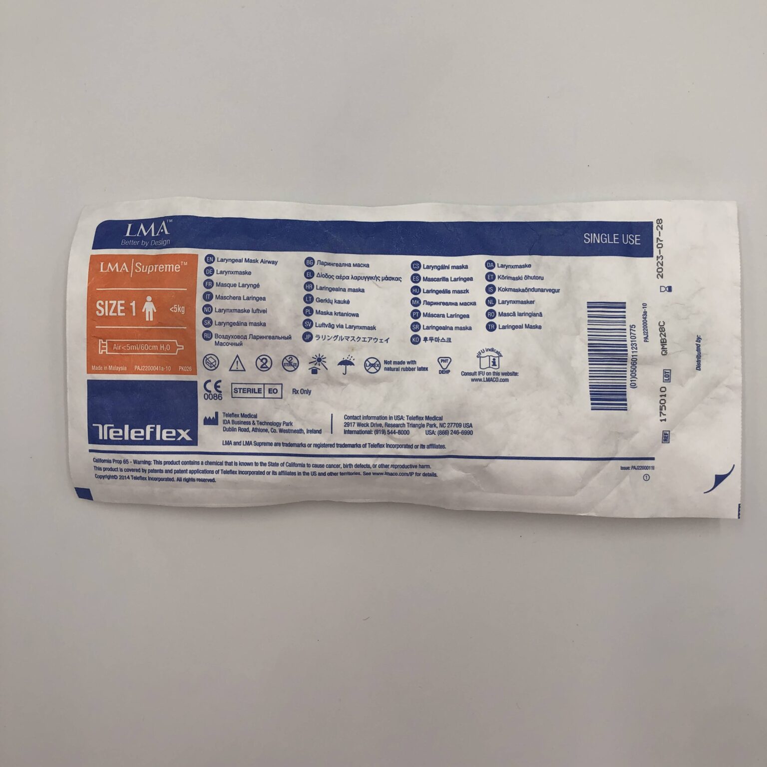 TeleFlex 175020 LMA Supreme, Laryngeal Mask Airway GB TECH USA