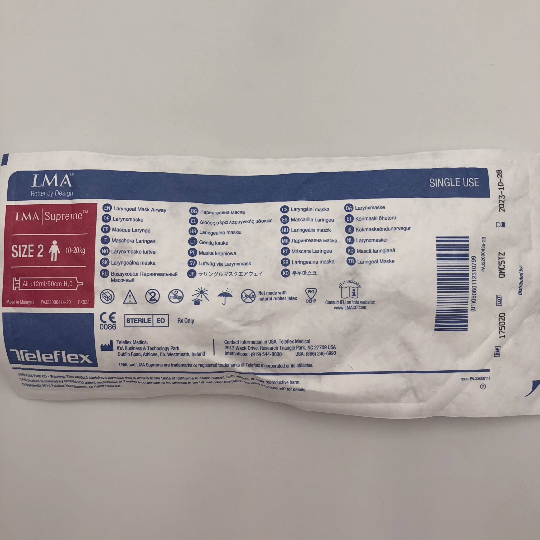 TeleFlex 175020 LMA Supreme, Laryngeal Mask Airway GB TECH USA