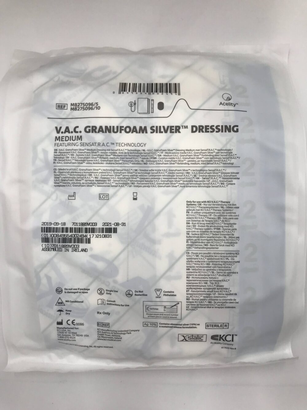 Kci M827509610 Vac Granufoam Silver Dressing Medium 10box X 