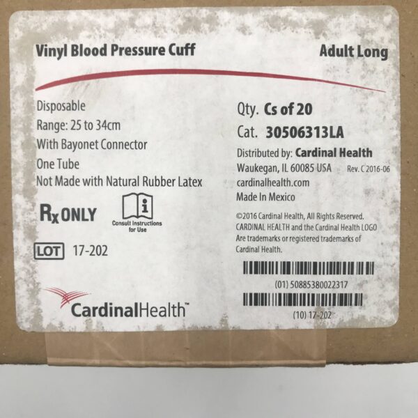 Cardinal Health 30506313LA Vinyl Blood Pressure Cuff, Adult Long 25 to