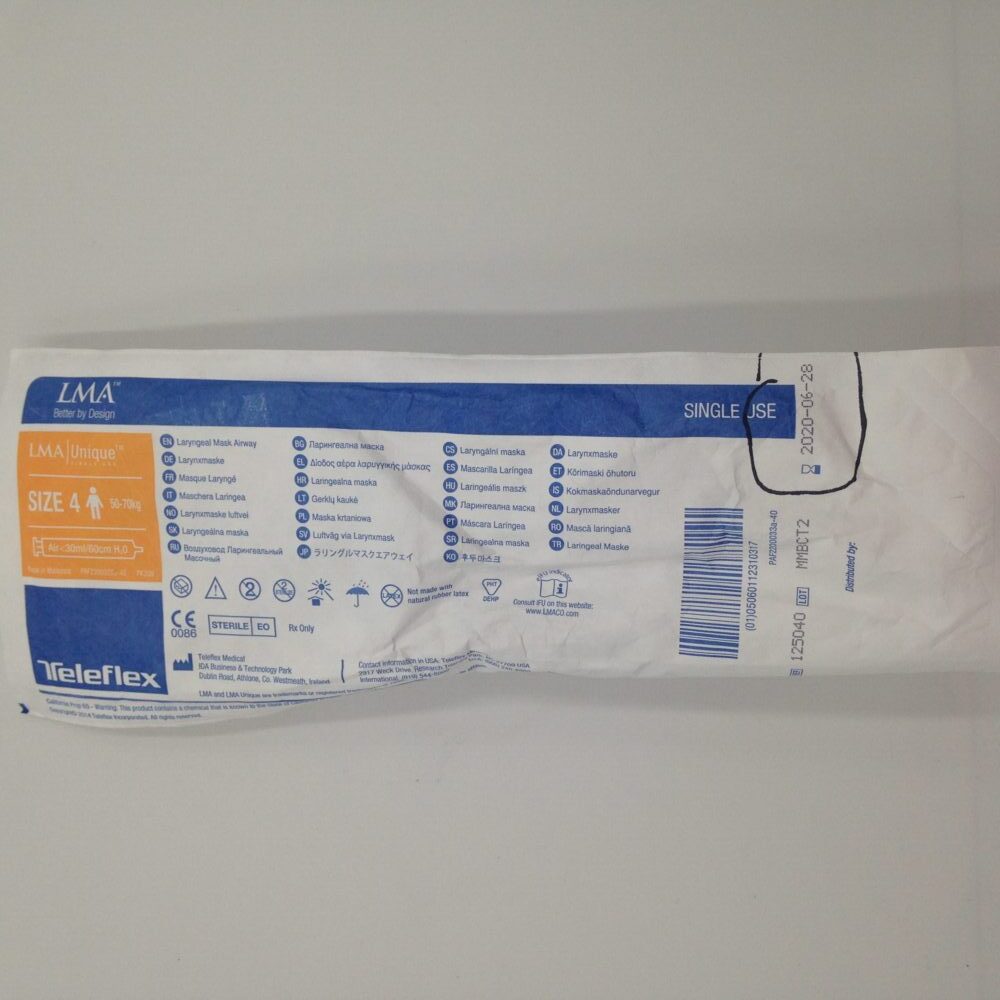 TeleFlex 125040 LMA Unique, Laryngeal Mask Airway, S=4 (x) GB TECH USA
