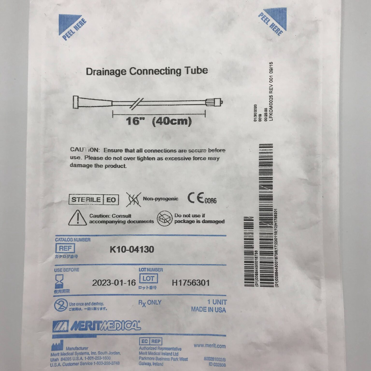 Merit Medical K1004130 Drainage Connecting Tube 16″ GB TECH USA