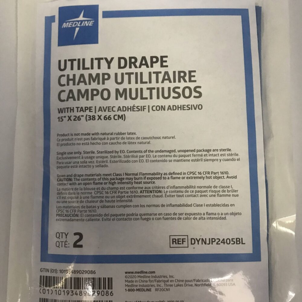 Medline DYNJP2405BL, Utility Drape, w/Tape 15″x 26″ (38x66cm) (2/pkg