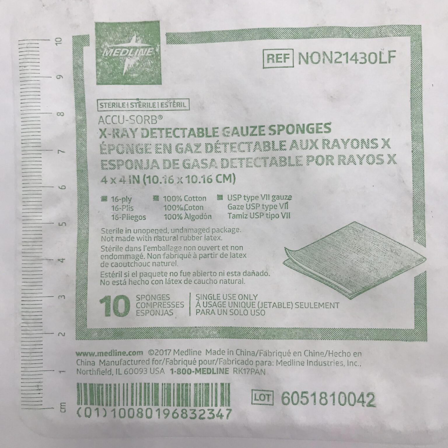 Medline NON21430LF AccuSorb, XRay Detectable Gauze Sponges GB TECH USA