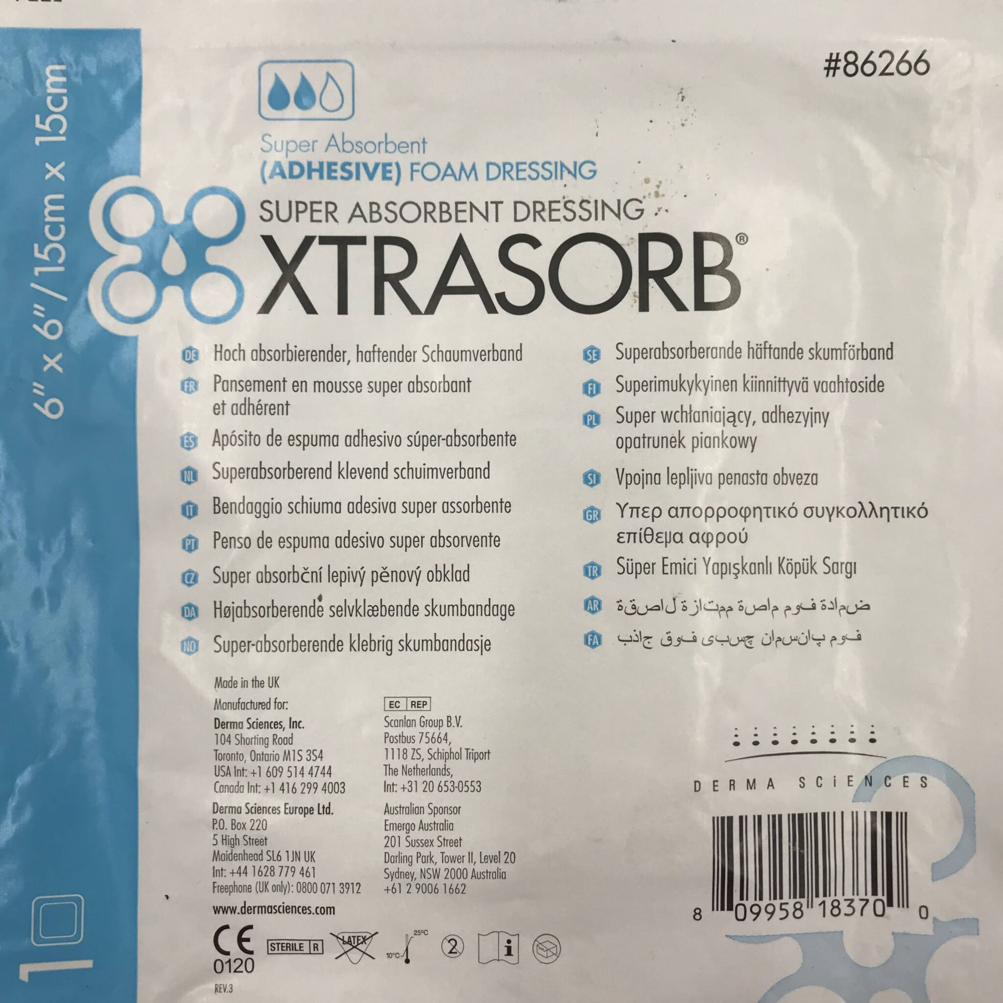 Derma Sciences 86266 XtraSorb Foam Dressing 6″ x 6″ (x) GB TECH USA