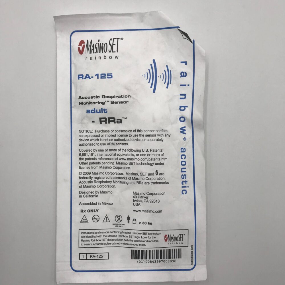 Rra Monitor MasimoSet RA-125 Rainbow Acoustic Respiration Monitoring Sensor, Adult ...