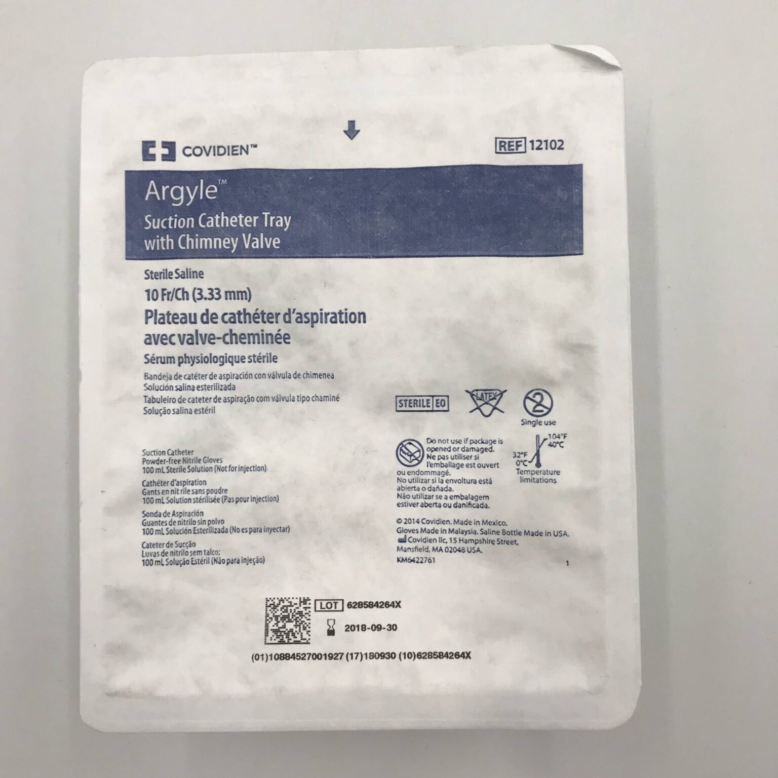 Covidien 12102 Argyle Suction Catheter Tray w/ Chimney Valve, 10Fr (x