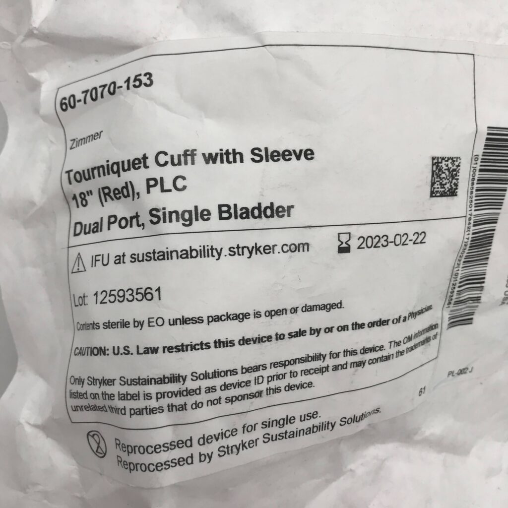 Zimmer 607070153 Tourniquet Cuff W/ Sleeves, 18in. (Reprocessed By