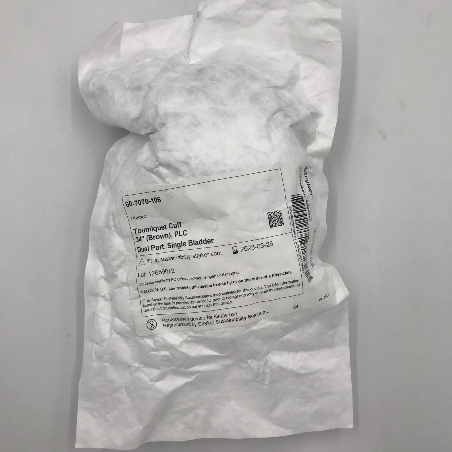 ZIMMER 607070106 Tourniquet Cuff, 34in Dual Port, Single Bladder