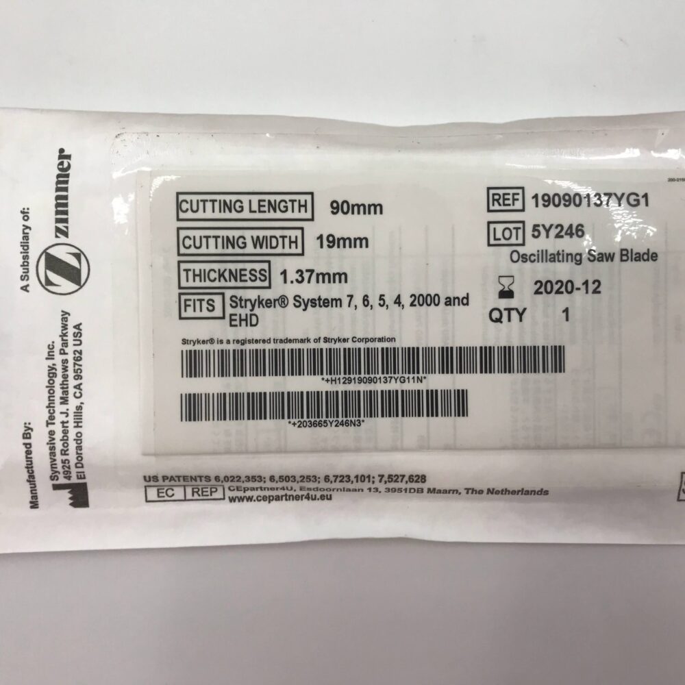 Synvasive Technology 19090137YG1 Zimmer Oscillating Saw Blade 90mm (x) GB TECH USA
