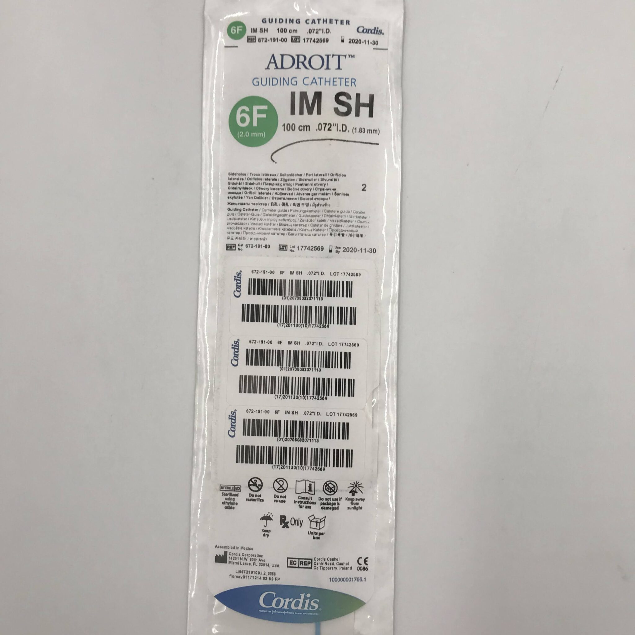 Cordis 67219100 IM SH Adroit Guiding Catheter, Side Holes, 6F (x