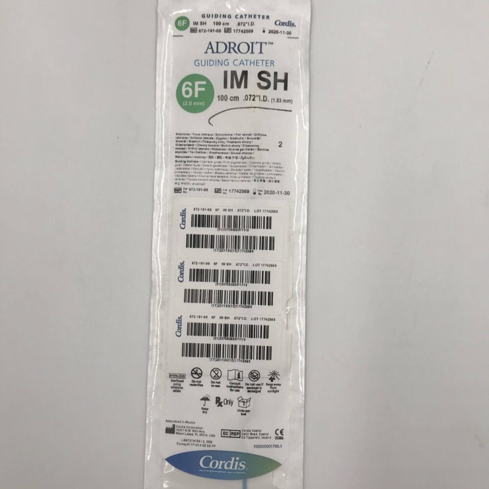 Cordis 67219100 IM SH Adroit Guiding Catheter, Side Holes, 6F (x
