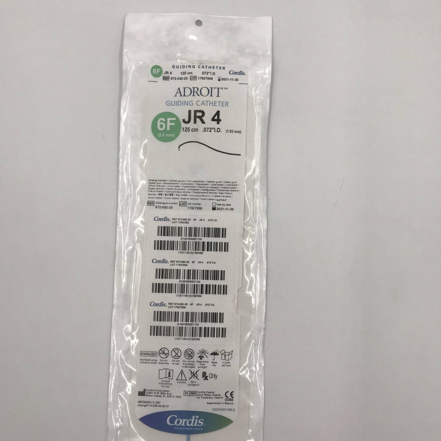 Cordis 67208225 Adroit Guiding Catheter JR 4, 6F 125cm (x) GB TECH USA